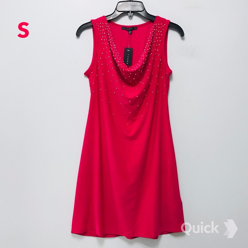 NWT Tiana B Pink Scattered Bead V-neck Dress